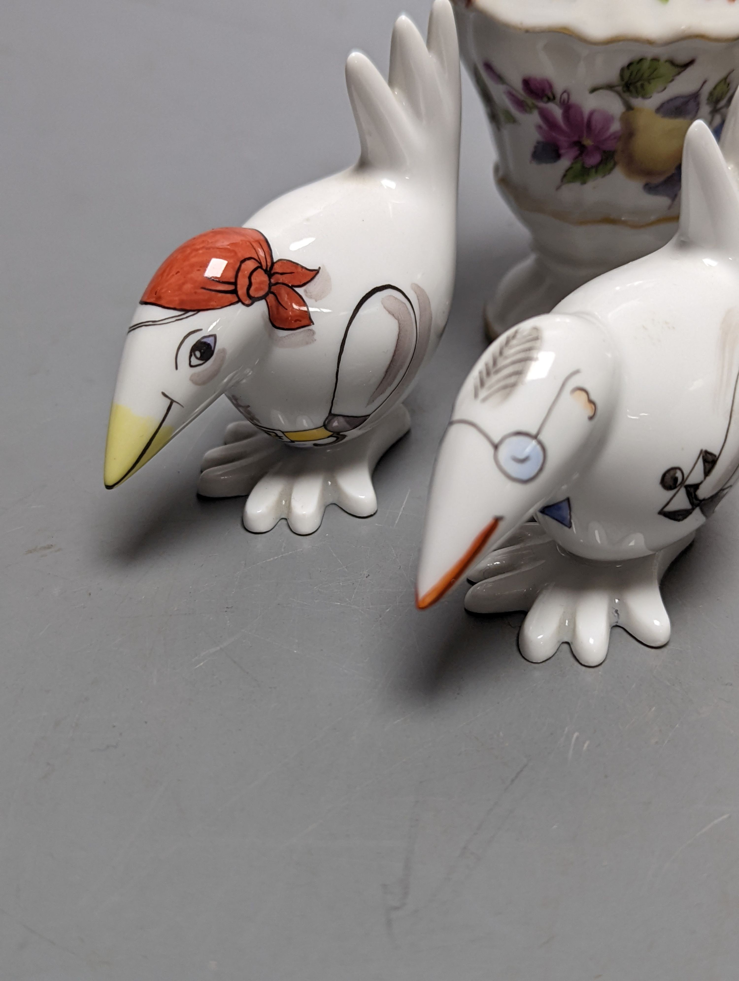 A group of seven small Meissen ornaments, two-handled vase 12cm.